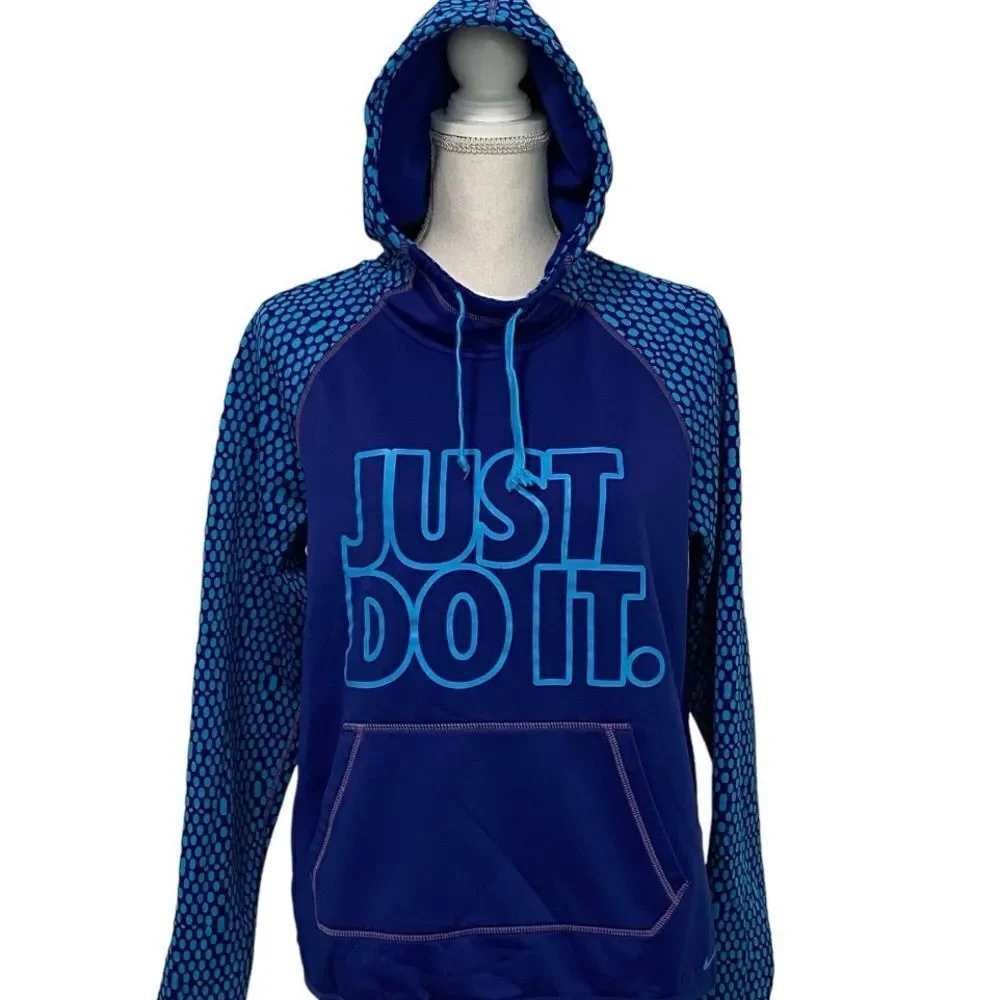 NIKE - SIZE‎ MEDIUM - BLUE / TEAL DOTTED THERMA-FIT ATHLETIC PULLOVER HOODIE